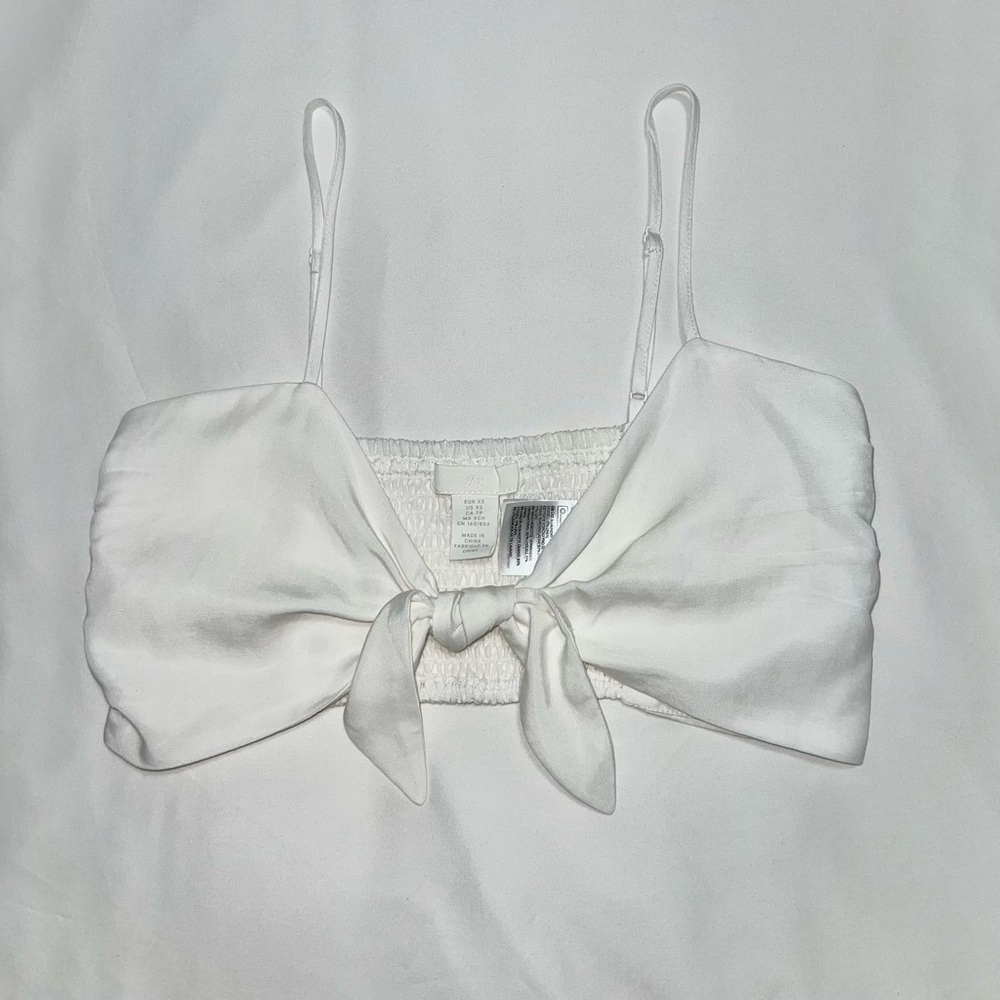 H&M Linen Tie-Front Top White Spaghetti Straps Vacation Basic Size X-Small